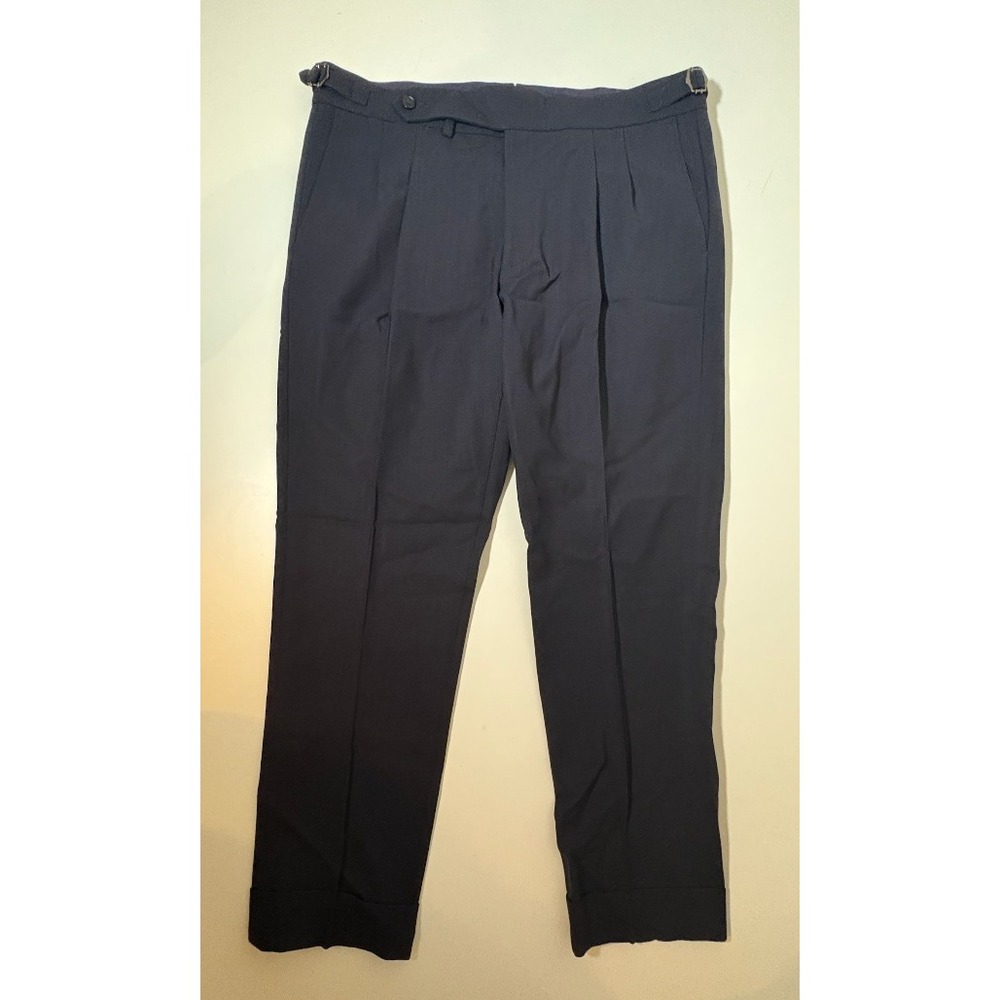Men Suitsupply Pants Braddon Turn Up Blue Wool Size 34 (50)